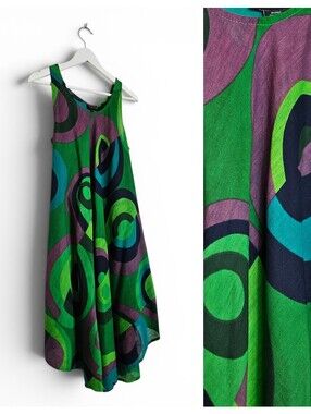 Step In Style Artsy Sharkbite Hem Dress Boho Lagenlook Abstract Swirl S